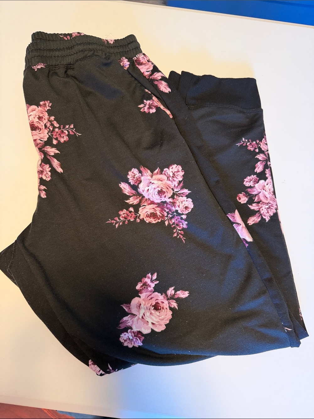LuLaRoe Black Joggers with Purple Rose Floral Print